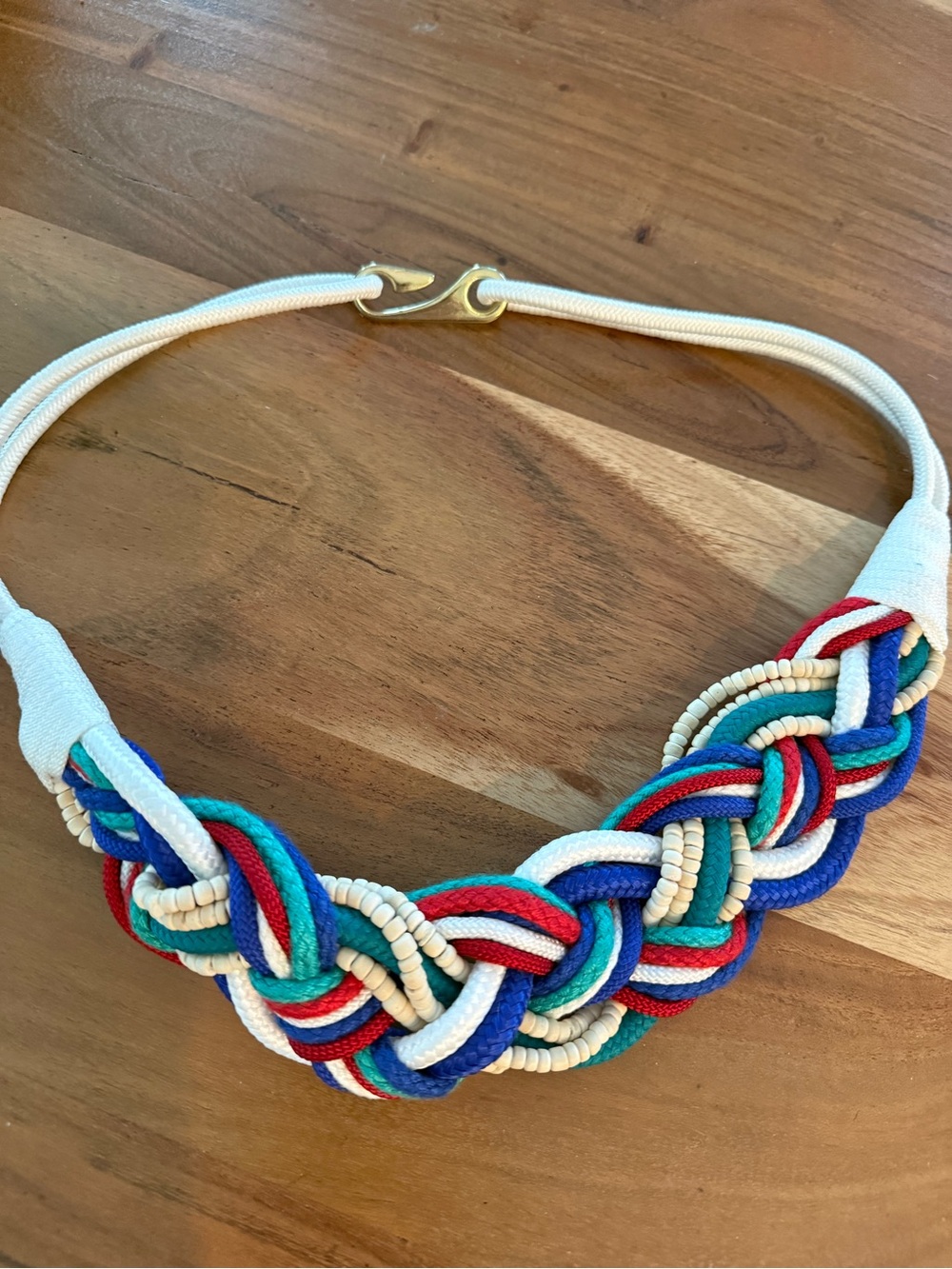 1980s Nautical Rope Belt Multicolor Braided Rope - White, Red, Blue, Teal